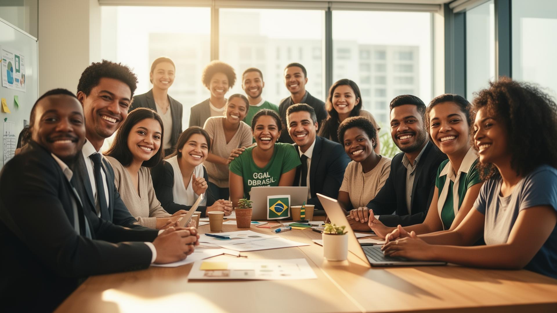 Equipe corporativa colaborando com voluntários de ONG